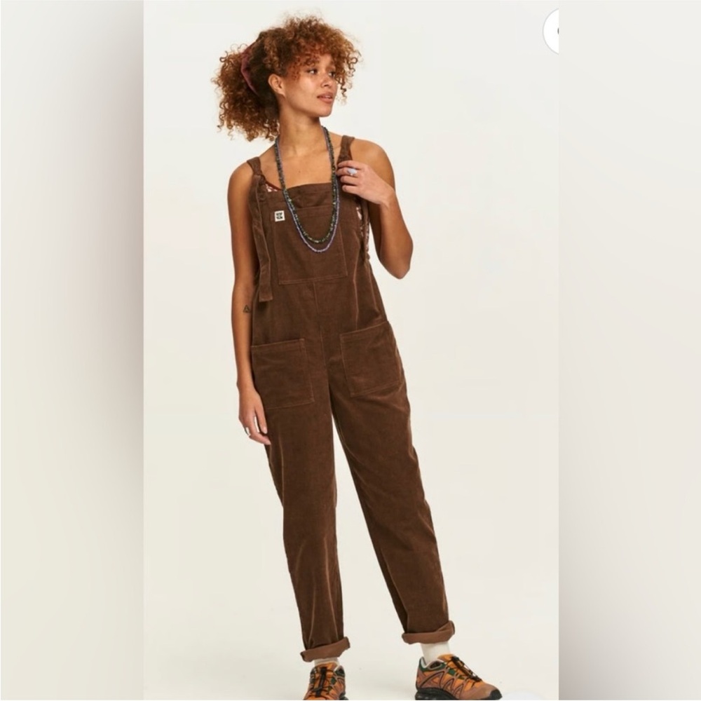 Lucy & Yak Brown Corduroy Overalls dungarees Sz 2 raw hem